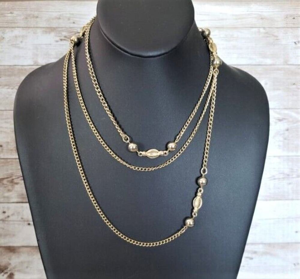 Vintage Necklace - Long Gold Tone Can Be Layered Statement Necklace